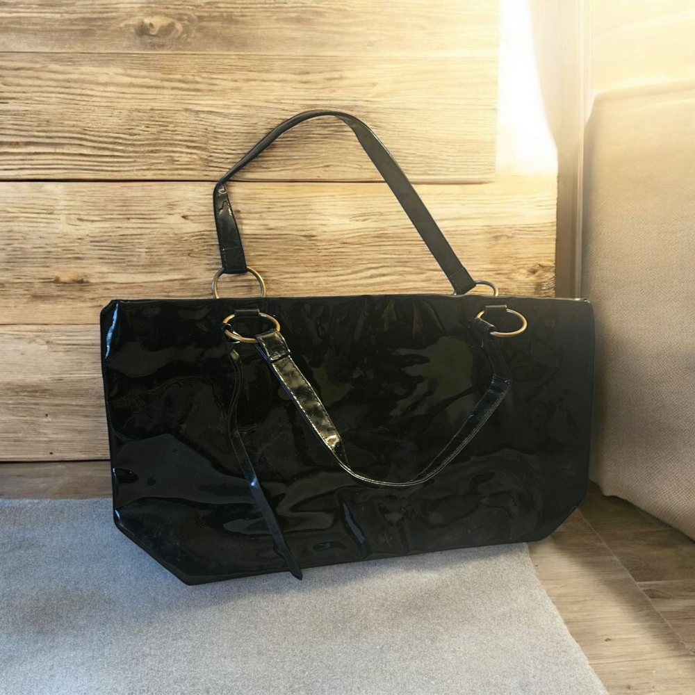 Elegant Black Patent Leather Tote Bag